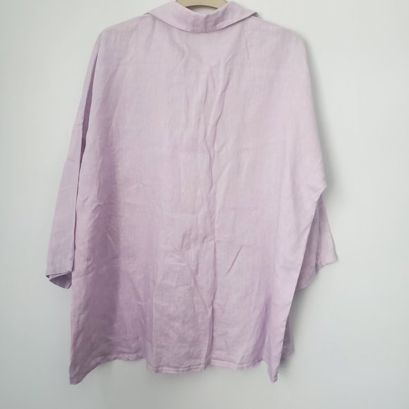 Lilac Oversized Linen Button Down Shirt Women's Size 3XL All Linen 100% Comfy - Picture 5 of 8
